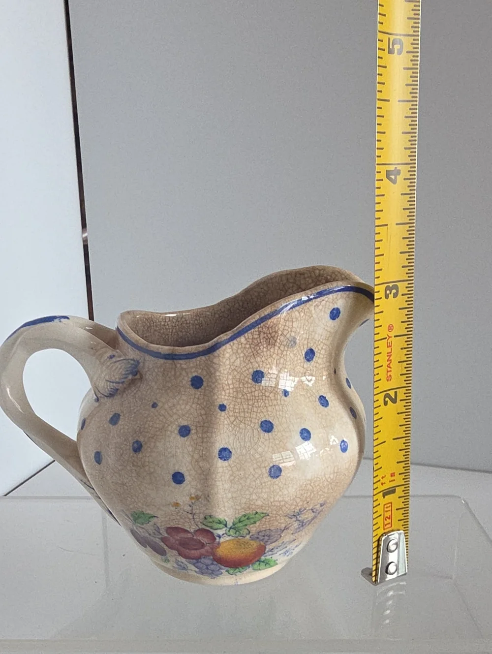 Vintage 1950's Copeland Spode Pitcher Polka Dot Pattern Blue Creamer England